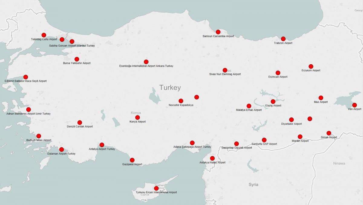 Mapa dos aeroportos da Turquia