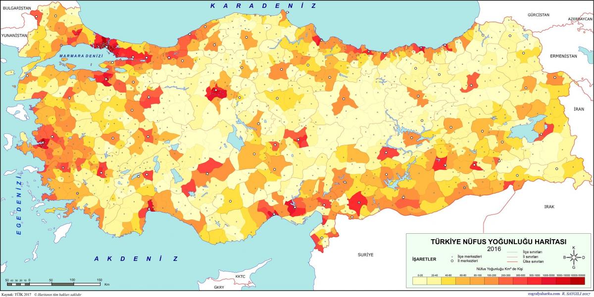 Mapa de densidade da Turquia