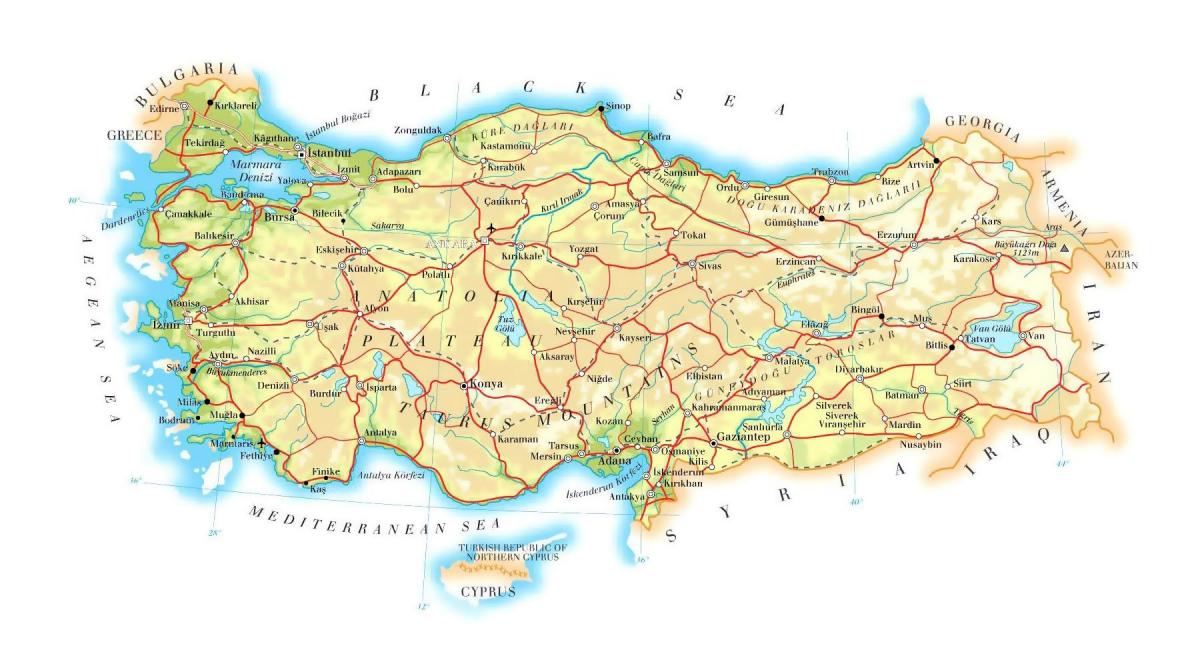 Mapa de altitude da Turquia