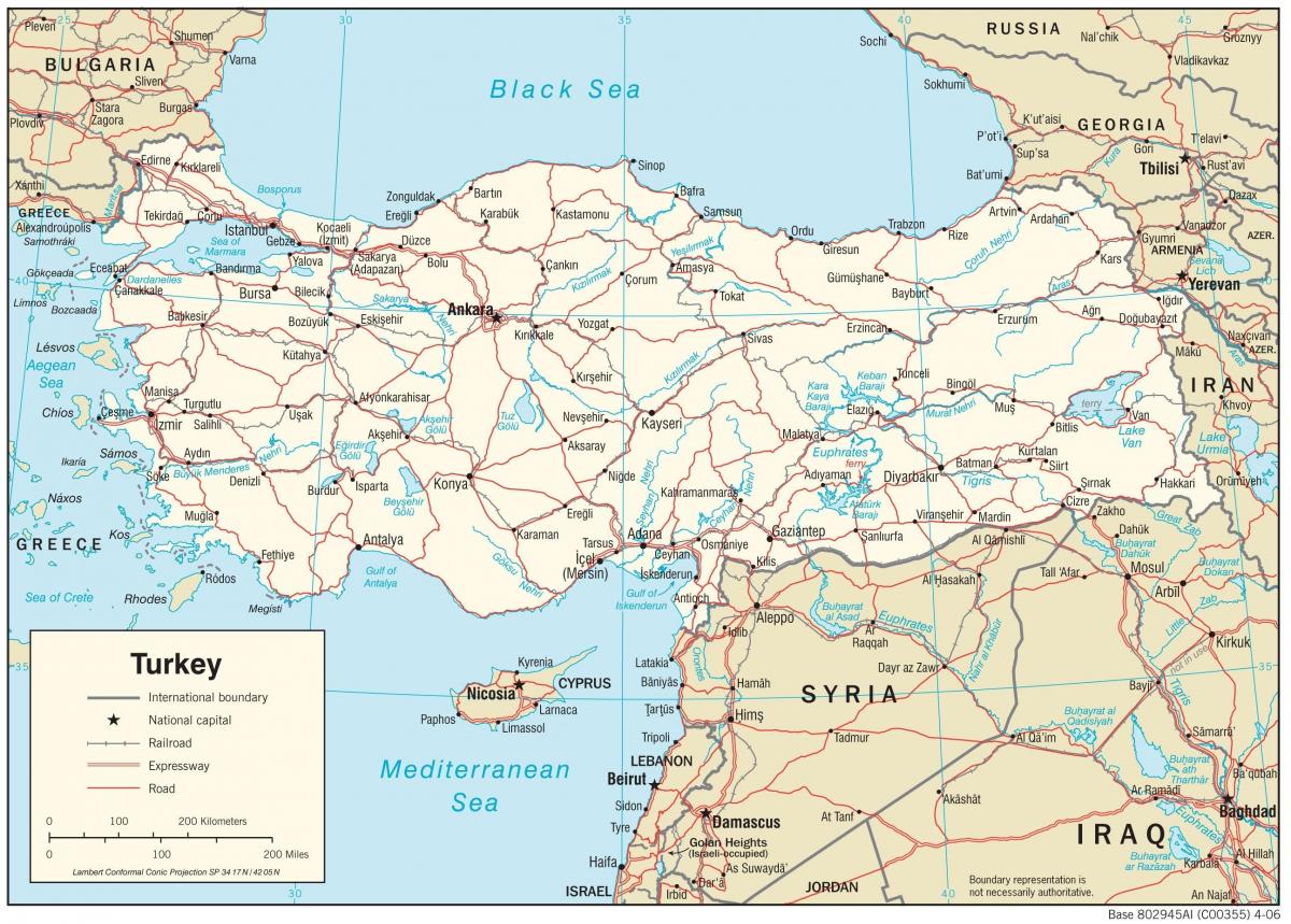 Mapa da Turquia com as principais cidades