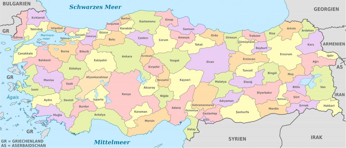 Mapa de estados da Turquia