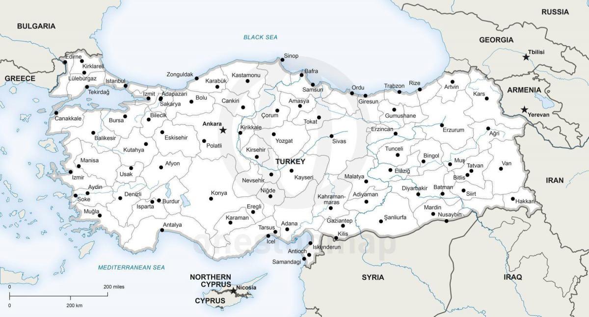 Mapa administrativo da Turquia