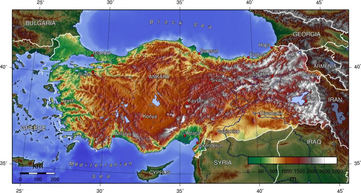Mapa topográfico da Turquia
