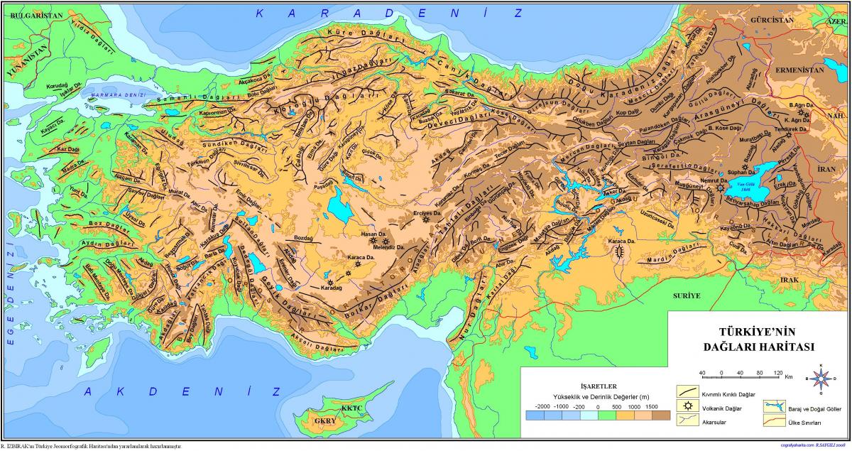 Mapa das montanhas na Turquia