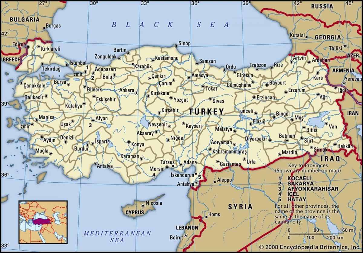 A Turquia num mapa